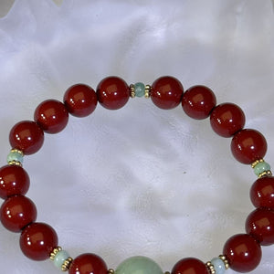 Green Jade Cinnabar Beads Bracelet 糯种油青翡翠紫金砂朱砂手串