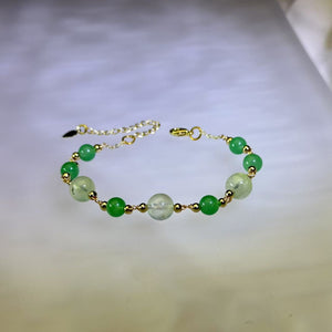 Green Prehnite Green Aventurine Beads Bracelet 绿色葡萄石绿色东陵玉珠链手链
