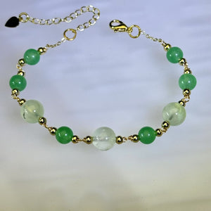 Green Prehnite Green Aventurine Beads Bracelet 绿色葡萄石绿色东陵玉珠链手链