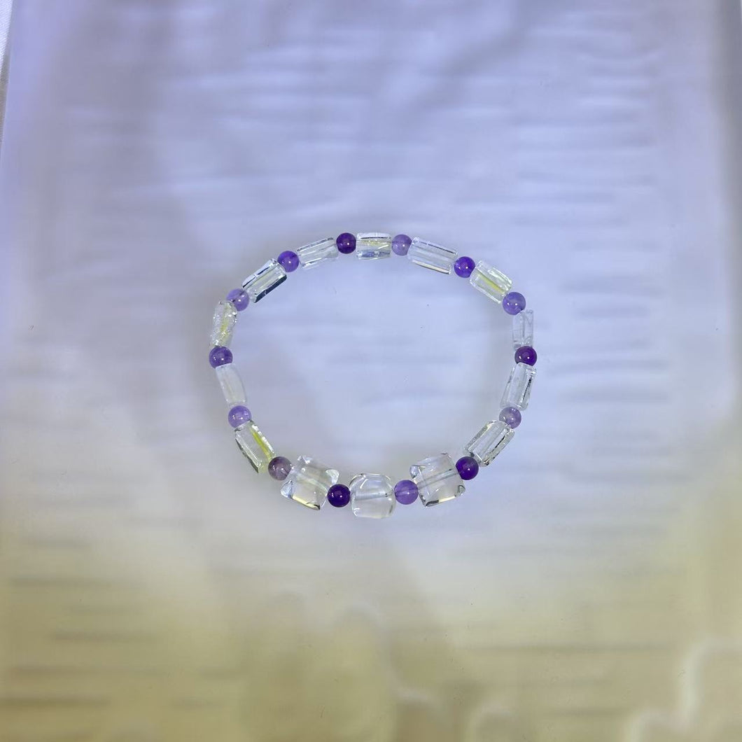 Clear Quartz Amethyst Beads Bracelet 白水晶紫水晶手串