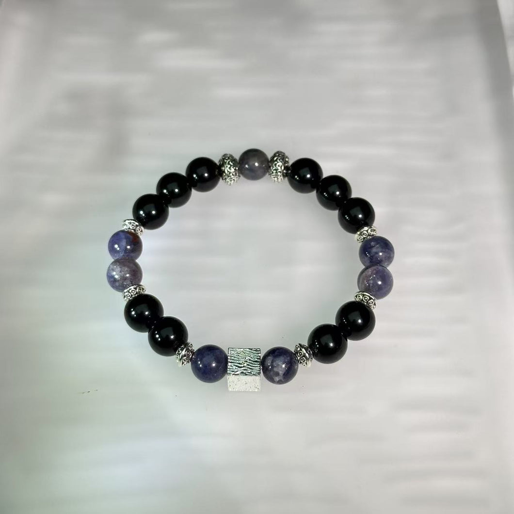 Iolite Obsidian Beads Bracelet 堇青石黑曜石手串