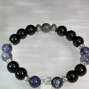 Iolite Obsidian Beads Bracelet 堇青石黑曜石手串