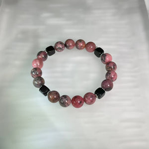 Rhodonite Blackwood Beads Bracelet 蔷薇辉黑檀木手串