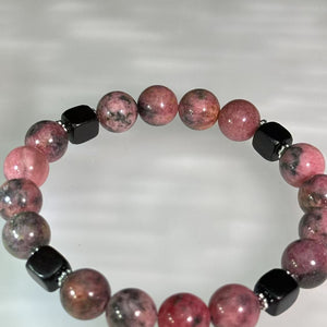 Rhodonite Blackwood Beads Bracelet 蔷薇辉黑檀木手串