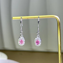 将图片加载到图库查看器，925 Silver Pink Tourmaline Earrings 粉色碧玺镶嵌银耳钩
