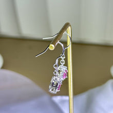 将图片加载到图库查看器，925 Silver Pink Tourmaline Earrings 粉色碧玺镶嵌银耳钩
