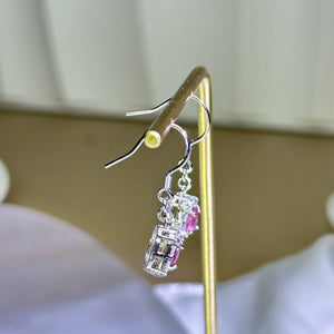 925 Silver Pink Tourmaline Earrings 粉色碧玺镶嵌银耳钩
