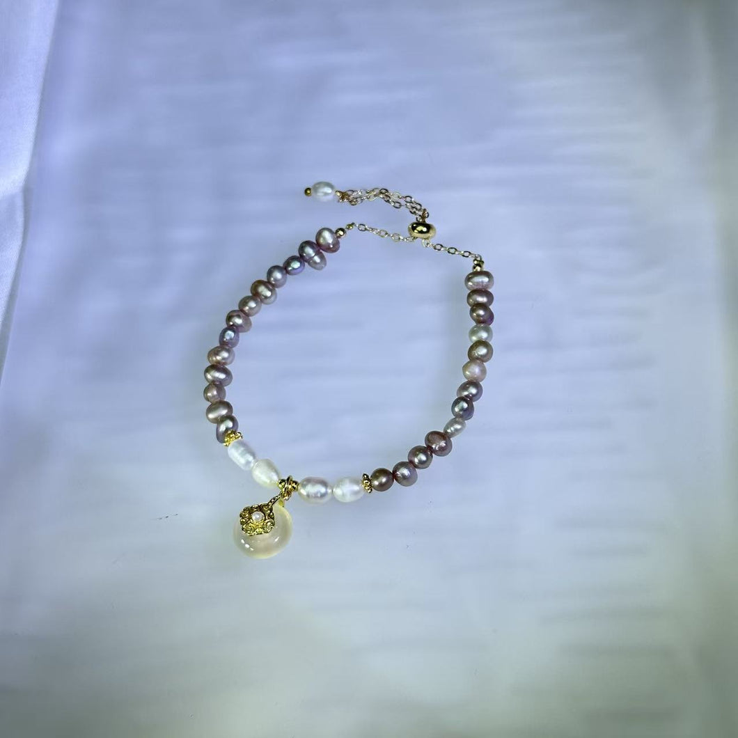 White Purple Freshwater Pearl Beads Bracelet 白色紫色淡水珍珠珠链手链