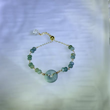 将图片加载到图库查看器，Blue Jade Lucky Buckle Beads Bracelet 糯种蓝水翡翠平安扣珠链手链
