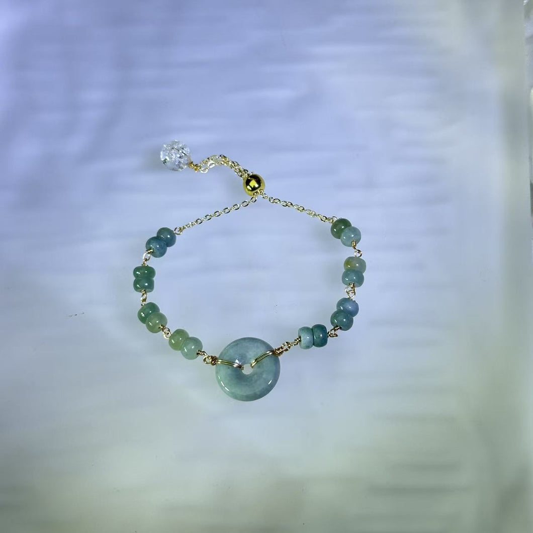 Blue Jade Lucky Buckle Beads Bracelet 糯种蓝水翡翠平安扣珠链手链