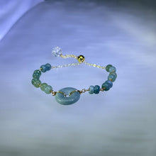 将图片加载到图库查看器，Blue Jade Lucky Buckle Beads Bracelet 糯种蓝水翡翠平安扣珠链手链
