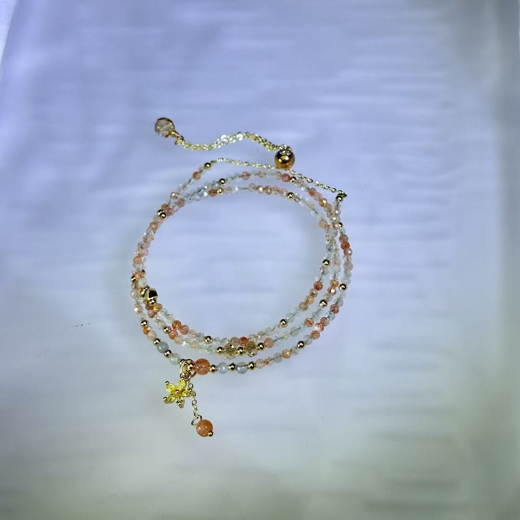 Golden Strawberry Quartz Green Beryl Beads Bracelet 金色草莓晶绿柱石珠链手链