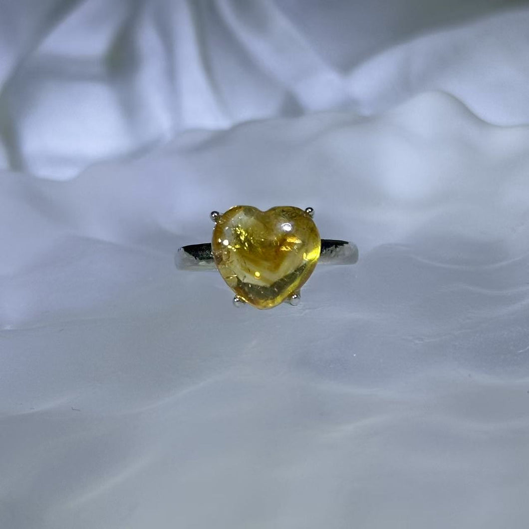 Citrine Love Heart Adjustable Ring 黄水晶爱心镶嵌活口戒指