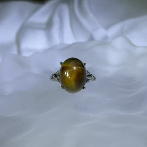 Yellow Tiger's Eye Adjustable Ring 黄色虎眼石镶嵌活口戒指