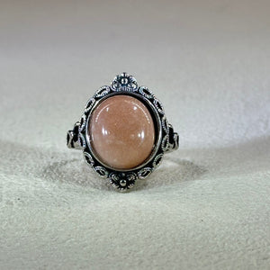 Orange Sunstone Adjustable Ring 橙色太阳石镶嵌活口戒指