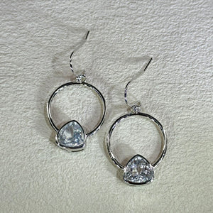 925 Silver Clear Quartz Earrings 白水晶镶嵌银耳钩