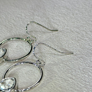 925 Silver Clear Quartz Earrings 白水晶镶嵌银耳钩