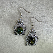 将图片加载到图库查看器，925 Silver Tiger&#39;s Eye Night Owl Earrings 虎眼石镶嵌猫头鹰银耳钩
