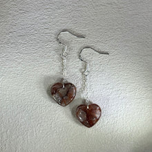 将图片加载到图库查看器，925 Silver Red Hematoid Quartz Love Heart Earrings 红胶花水晶爱心银耳钩
