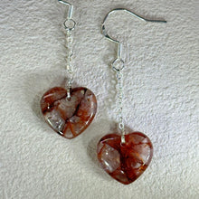 将图片加载到图库查看器，925 Silver Red Hematoid Quartz Love Heart Earrings 红胶花水晶爱心银耳钩
