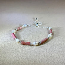 Load image into Gallery viewer, Rhodonite White Freshwater Pearl Beads Bracelet 蔷薇辉白色淡水珍珠珠链手链
