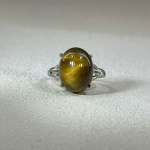 Yellow Tiger's Eye Adjustable Ring 黄色虎眼石镶嵌活口戒指