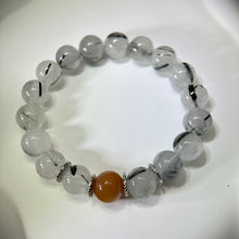 将图片加载到图库查看器，Orange Nephrite Black Tourmalined Quartz Beads Bracelet 金丝玉黑发晶水晶手串
