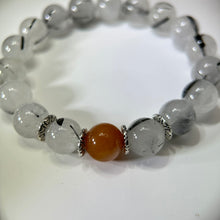 将图片加载到图库查看器，Orange Nephrite Black Tourmalined Quartz Beads Bracelet 金丝玉黑发晶水晶手串
