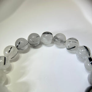 Orange Nephrite Black Tourmalined Quartz Beads Bracelet 金丝玉黑发晶水晶手串