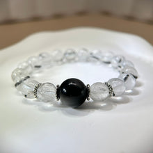 Load image into Gallery viewer, Black Tourmalined Quartz Black Obsidian Beads Bracelet 黑发晶水晶黑曜石手串
