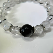 Load image into Gallery viewer, Black Tourmalined Quartz Black Obsidian Beads Bracelet 黑发晶水晶黑曜石手串
