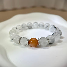 Load image into Gallery viewer, Orange Nephrite Black Tourmalined Quartz Beads Bracelet 金丝玉黑发晶水晶手串
