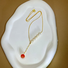 将图片加载到图库查看器，Carnelian White Freshwater Pearl Beads Necklace 南红玛瑙白色淡水珍珠珠链项链
