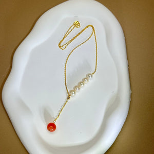 Carnelian White Freshwater Pearl Beads Necklace 南红玛瑙白色淡水珍珠珠链项链