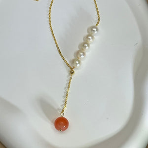 Carnelian White Freshwater Pearl Beads Necklace 南红玛瑙白色淡水珍珠珠链项链