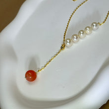 将图片加载到图库查看器，Carnelian White Freshwater Pearl Beads Necklace 南红玛瑙白色淡水珍珠珠链项链
