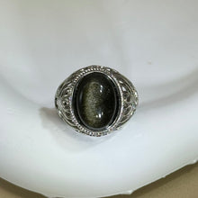 Load image into Gallery viewer, Golden Sheen Obsidian Adjustable Ring 金眼黑曜石镶嵌活口戒指
