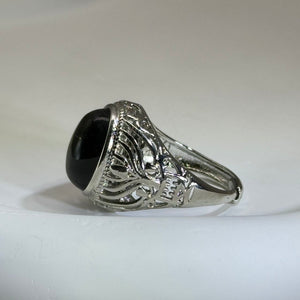 Golden Sheen Obsidian Adjustable Ring 金眼黑曜石镶嵌活口戒指