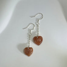 将图片加载到图库查看器，925 Silver Golden Strawberry Quartz Love Heart Earrings 金草莓水晶爱心银耳钩
