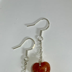 925 Silver Golden Strawberry Quartz Love Heart Earrings 金草莓水晶爱心银耳钩