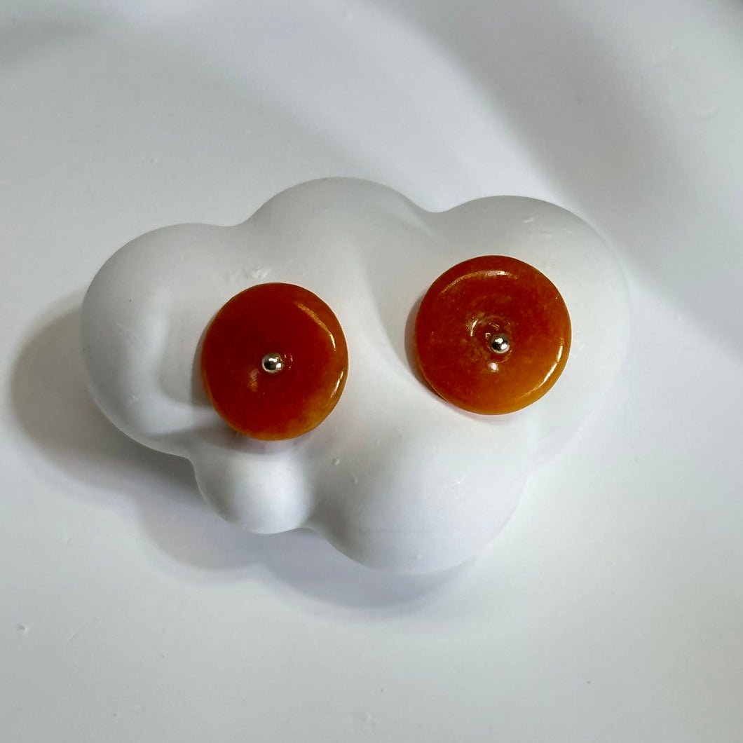 925 Silver Red Jade Earrings 糯种红翡翡翠银镶嵌耳钉