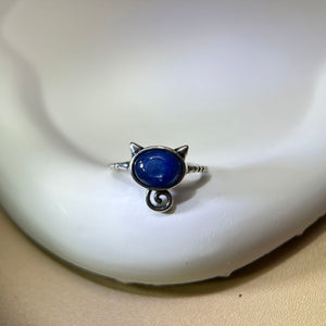 Blue Kyanite Cat Adjustable Ring 蓝晶石镶嵌小猫活口戒指