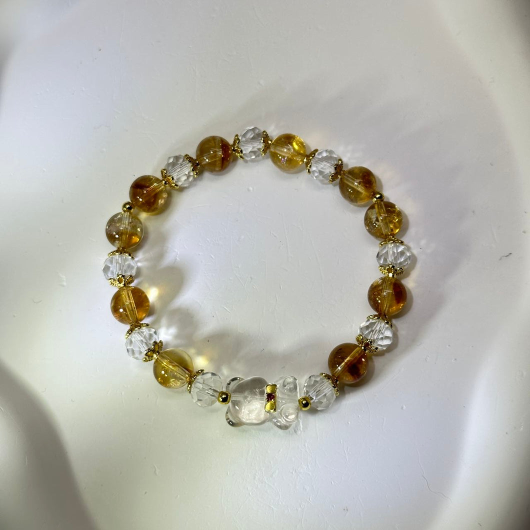 Clear Quartz Teddy Bear Citrine Beads Bracelet 白水晶小熊黄水晶手串