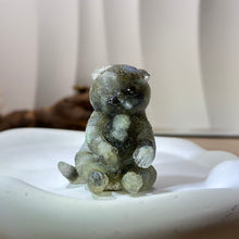 将图片加载到图库查看器，Labradorite Resin Cat 拉长石灰月光石滴胶猫咪
