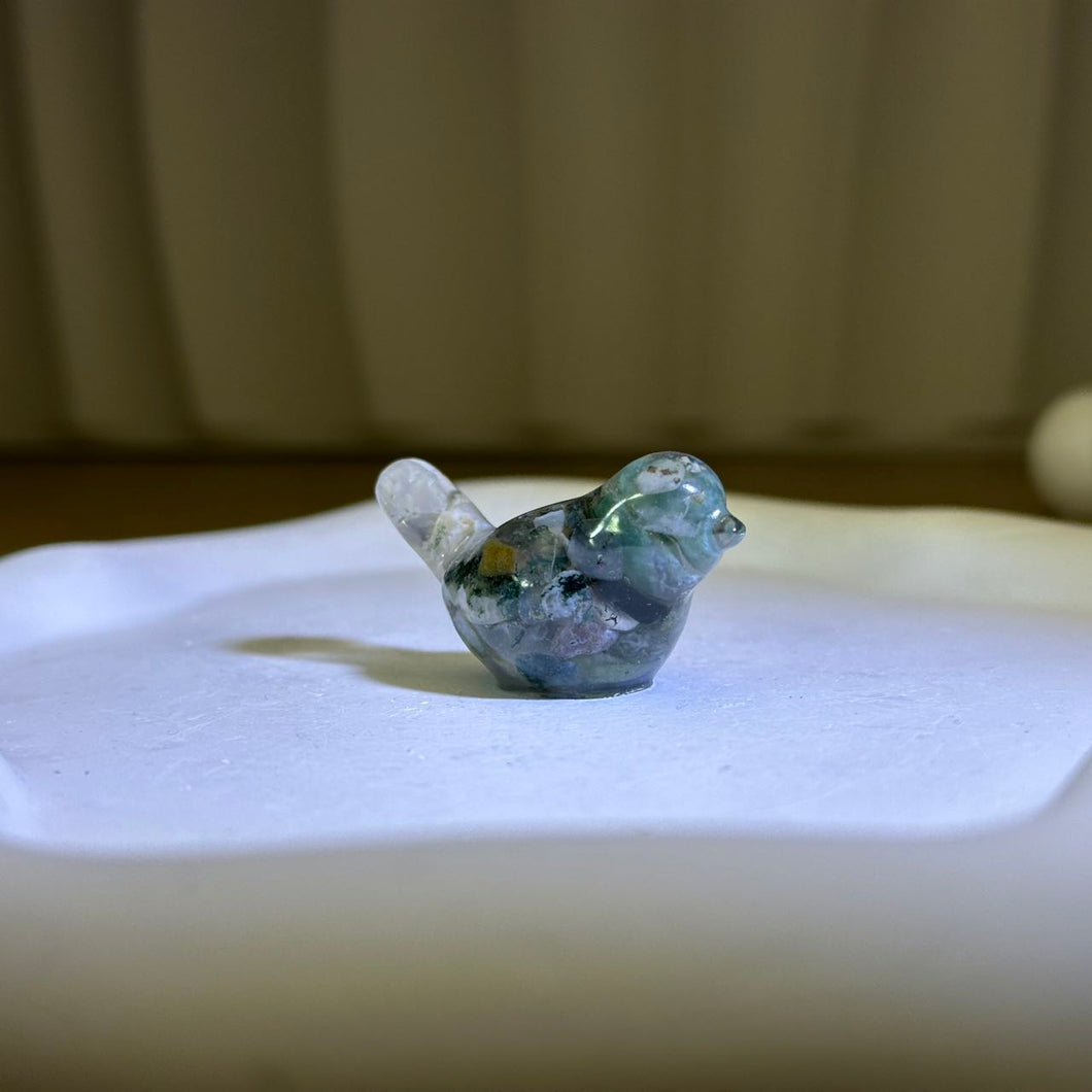 Moss Agate Resin Bird 水草玛瑙滴胶小鸟