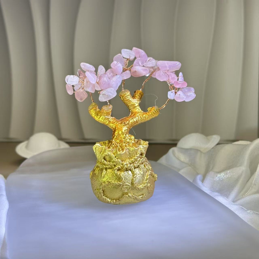 Rose Quartz Fortune Money Tree 粉水晶发财树招财树