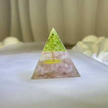 Load image into Gallery viewer, Peridot Tree of Life Red Strawberry Quartz Resin Orgonite Pyramid 橄榄石生命之树红色草莓晶奥根塔
