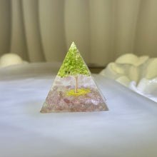 Load image into Gallery viewer, Peridot Tree of Life Red Strawberry Quartz Resin Orgonite Pyramid 橄榄石生命之树红色草莓晶奥根塔
