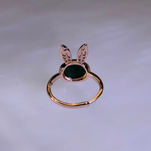 Load image into Gallery viewer, Green Nephrite "Rabbit" Adjustable Ring 和田玉青玉“萌兔”活口戒指
