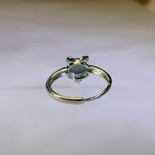 Load image into Gallery viewer, Blue Water Jadeite Cat Open Ring 蓝水翡翠萌猫活口戒指
